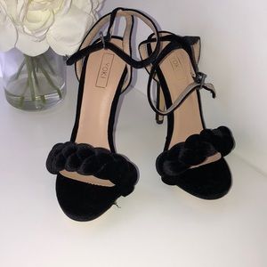Black braided velvet heels